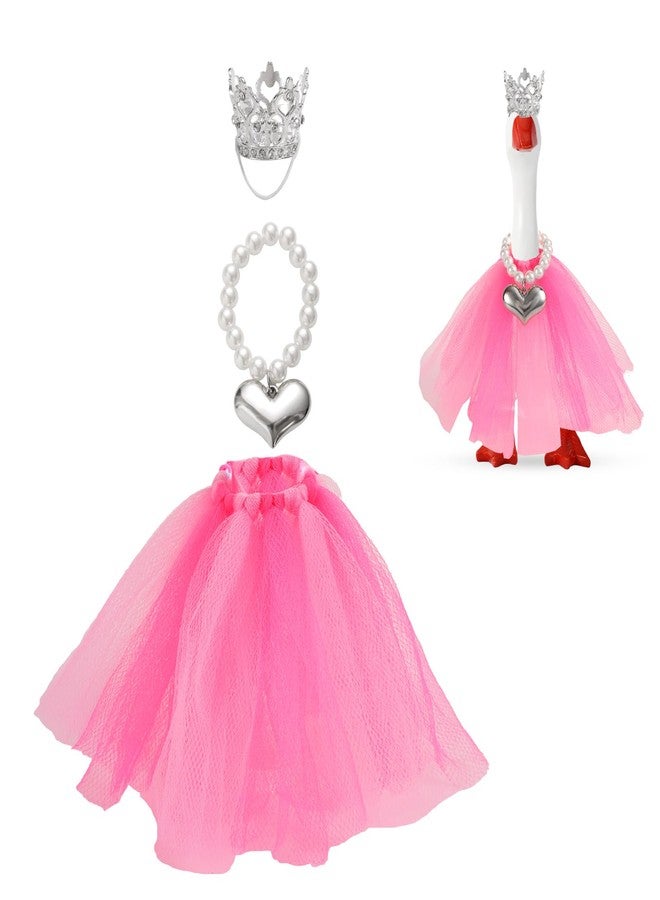 Penitue 3 Pcs Mini Desk Goose Outfit Set, Small Crown Heart Necklace & Tutu Skirt Tiny Pink Princess Costume for 7in/17.8cm Magnetic Miniature Goose Statue Keychain Decoration - Image 1